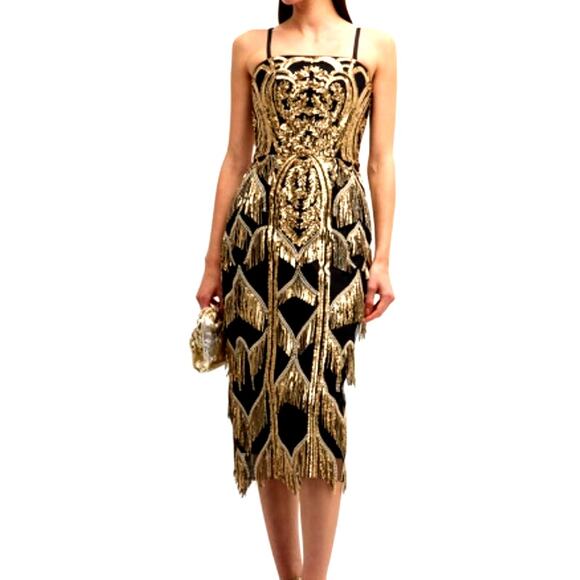 Dress the Population Black Label Morgan Sequin Fringe-Trim Bodycon Dress Size S - Picture 3 of 11